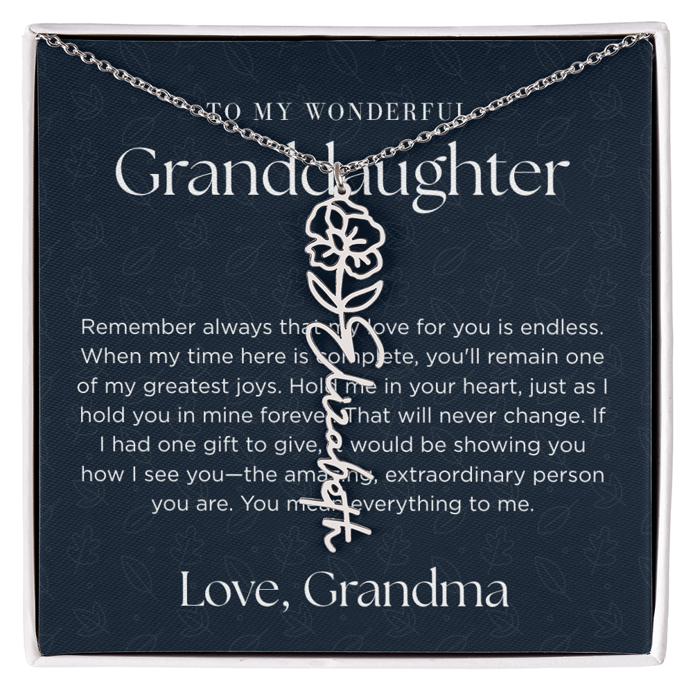 Personalized Birth Flower Name Necklace for Granddaughter | Custom Dainty Floral Pendant & Christmas Gift from Grandparents