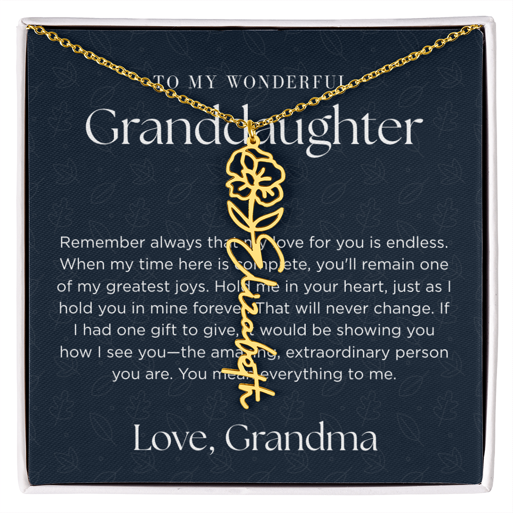 Personalized Birth Flower Name Necklace for Granddaughter | Custom Dainty Floral Pendant & Christmas Gift from Grandparents