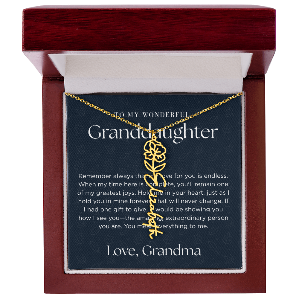 Personalized Birth Flower Name Necklace for Granddaughter | Custom Dainty Floral Pendant & Christmas Gift from Grandparents