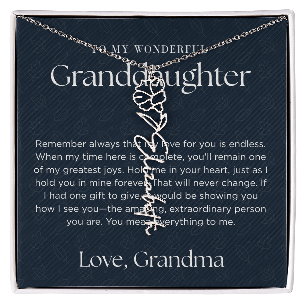 Personalized Birth Flower Name Necklace for Granddaughter | Custom Dainty Floral Pendant & Christmas Gift from Grandparents