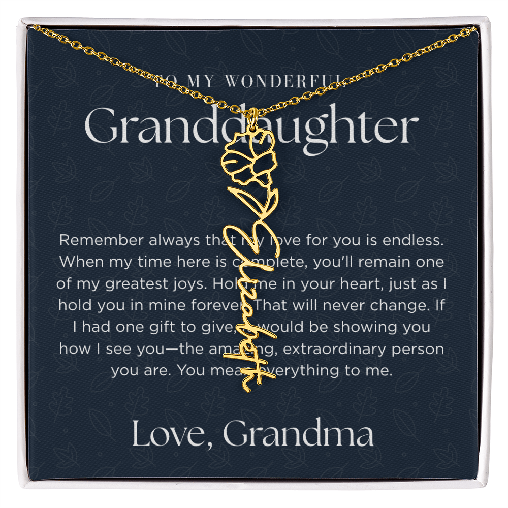 Personalized Birth Flower Name Necklace for Granddaughter | Custom Dainty Floral Pendant & Christmas Gift from Grandparents