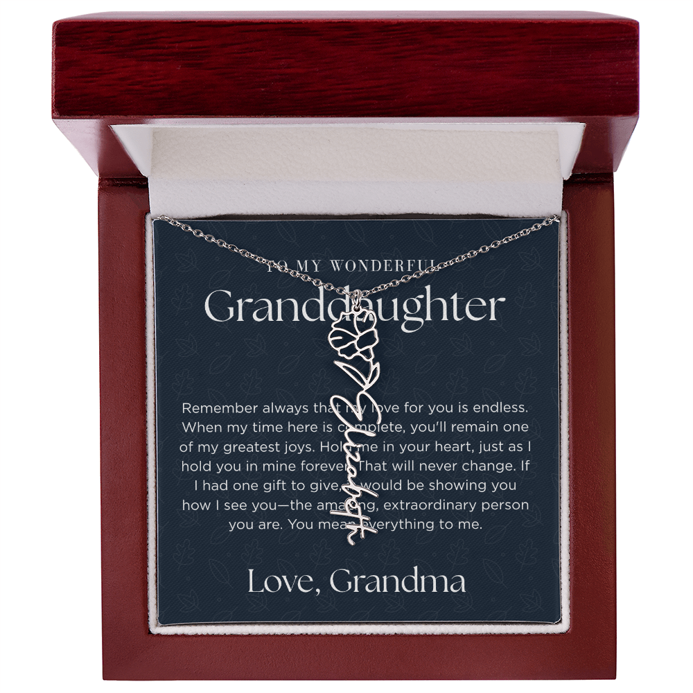 Personalized Birth Flower Name Necklace for Granddaughter | Custom Dainty Floral Pendant & Christmas Gift from Grandparents