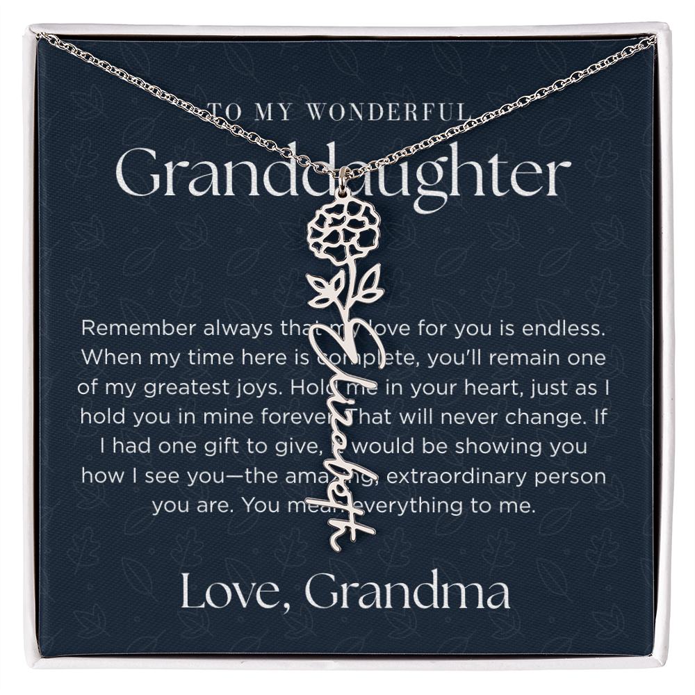 Personalized Birth Flower Name Necklace for Granddaughter | Custom Dainty Floral Pendant & Christmas Gift from Grandparents