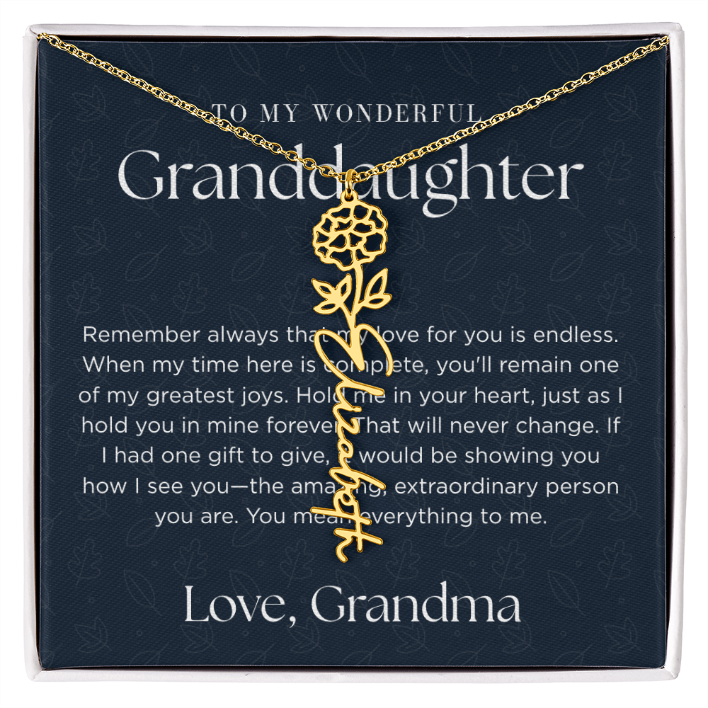 Personalized Birth Flower Name Necklace for Granddaughter | Custom Dainty Floral Pendant & Christmas Gift from Grandparents
