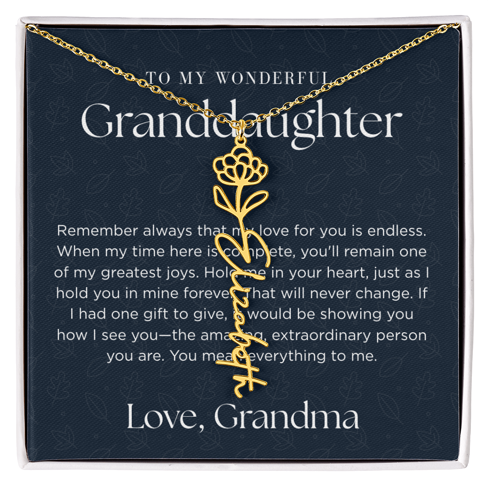 Personalized Birth Flower Name Necklace for Granddaughter | Custom Dainty Floral Pendant & Christmas Gift from Grandparents