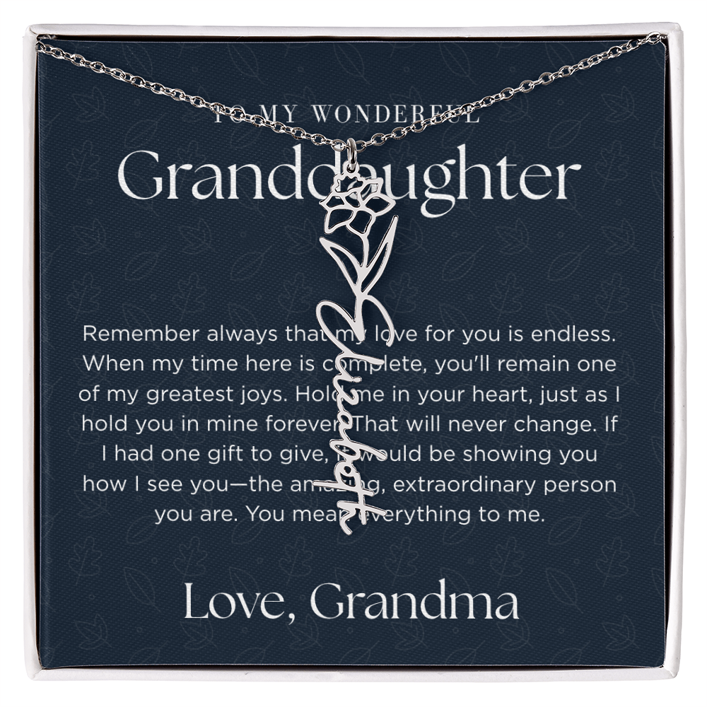 Personalized Birth Flower Name Necklace for Granddaughter | Custom Dainty Floral Pendant & Christmas Gift from Grandparents