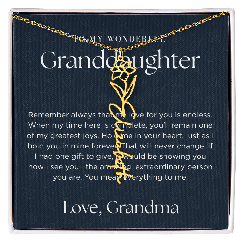 Personalized Birth Flower Name Necklace for Granddaughter | Custom Dainty Floral Pendant & Christmas Gift from Grandparents