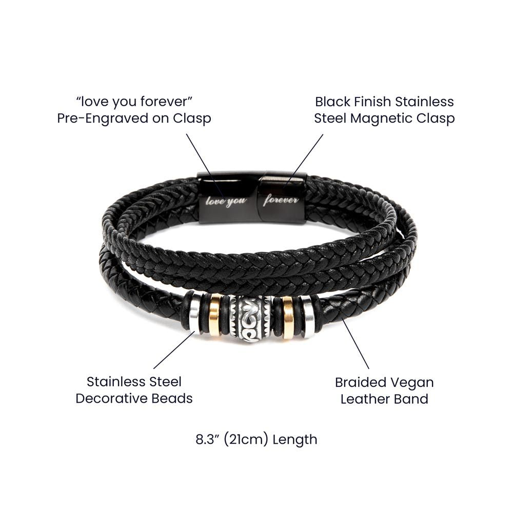 Diagonal Bracelet, Leather, Black, Stainless steel