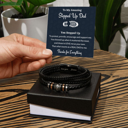 To My Bonus Dad Men Bracelet, Father's Day Gift Stepped Up Dad Bracelet Gift, Christmas Gift For Stepdad Best Dad Gift