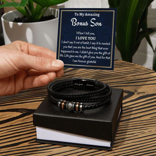 To My Bonus Son Men's Bracelet, Stepson Gift, Bonus Son Birthday Gift, Gift for Bonus Son From Stepdad or Stepmom, Christmas Gift