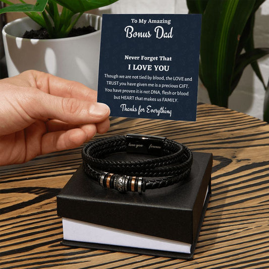 To My Bonus Dad Men Bracelet, Love You Forever Bracelet Father's Day Gift Stepped Up Dad Bracelet Gift, Christmas Gift For Stepdad