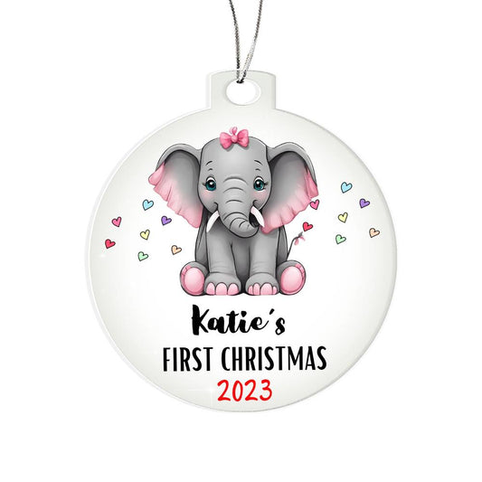 Acrylic Personalized Christmas Ornament, Elephant Ornament Baby's First Christmas Ornament Keepsake