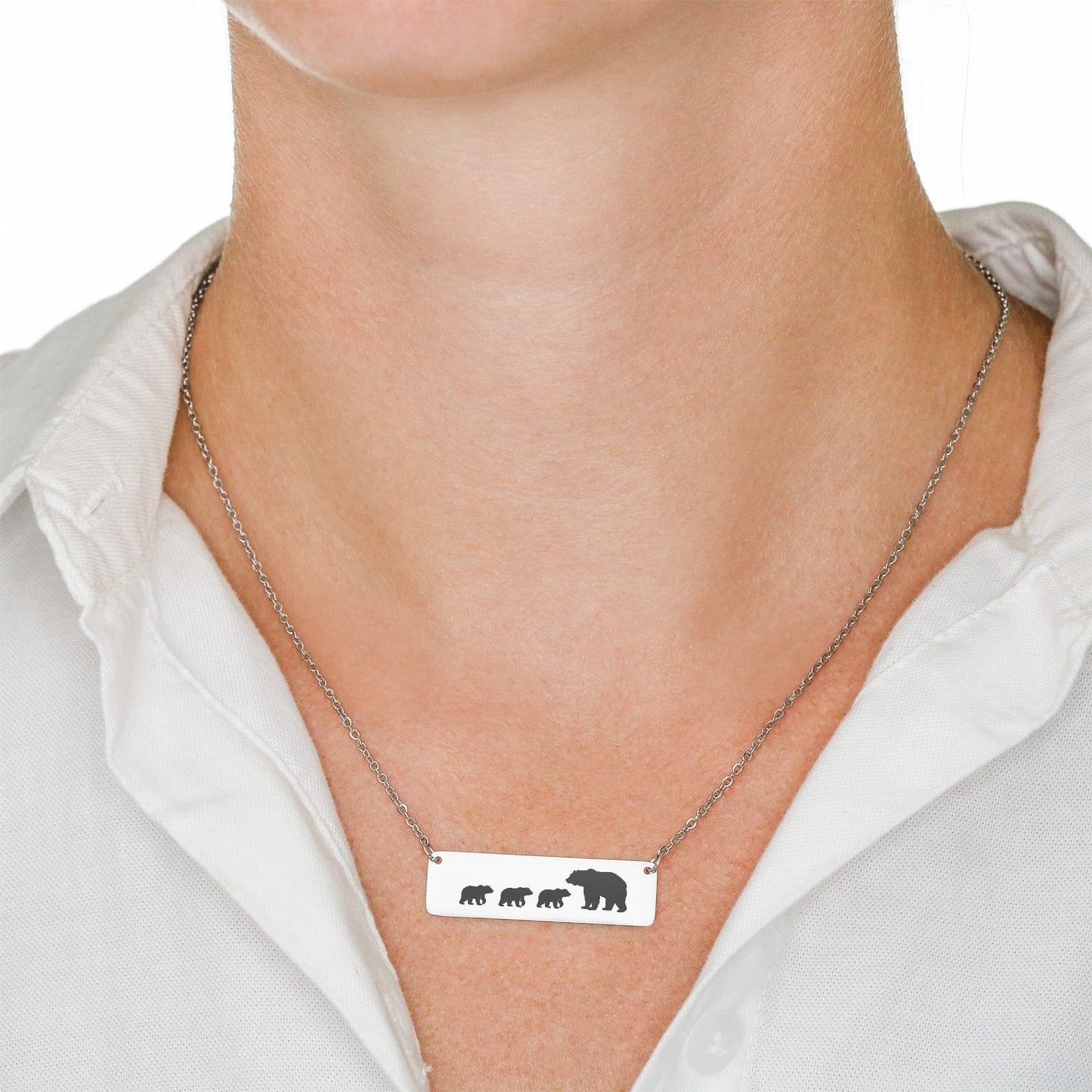 Bear Necklace, Personalized Mom Gift, Mama Bear Laser  Engraved Bar  Necklace, Mom Birthday  Gift.