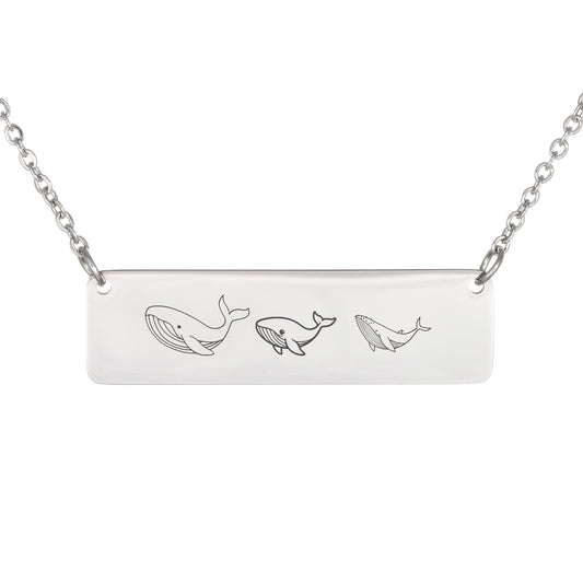 Whale  Mama Necklace, Mom Necklace Gift, Laser Engraved Horizontal Bar Necklace,  Birthday Gift For Her.