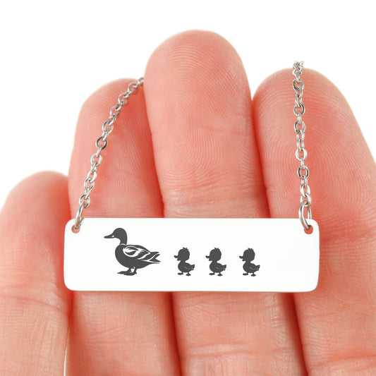 Mama Duck Custom Jewelry, Horizontal Bar Necklace With Baby Ducklings, Birthdays Gift For Mom, Mothers Day Gift.