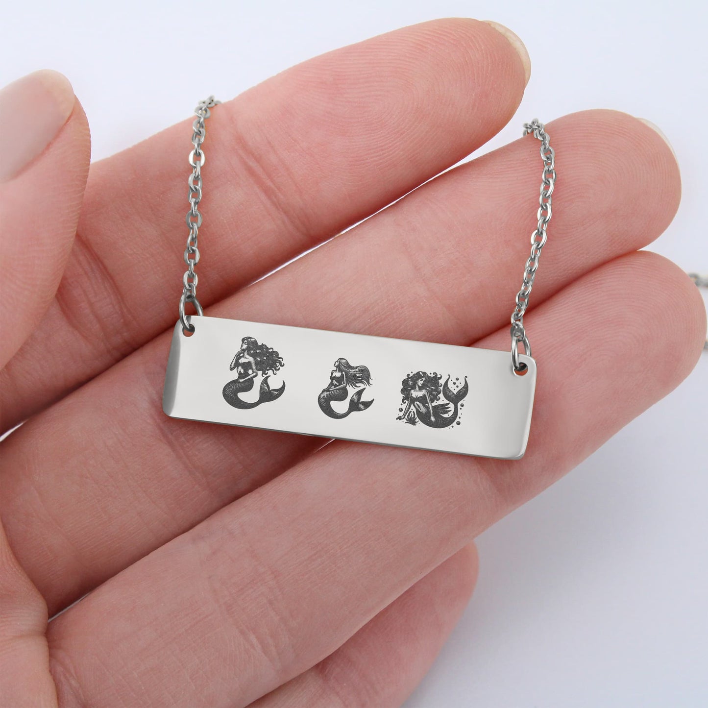 Mermaid Mama Necklace, Mermaid Family Jewelry, Birthday Gift for New Mom, Laser Engraved Mermaid Bar Necklace.