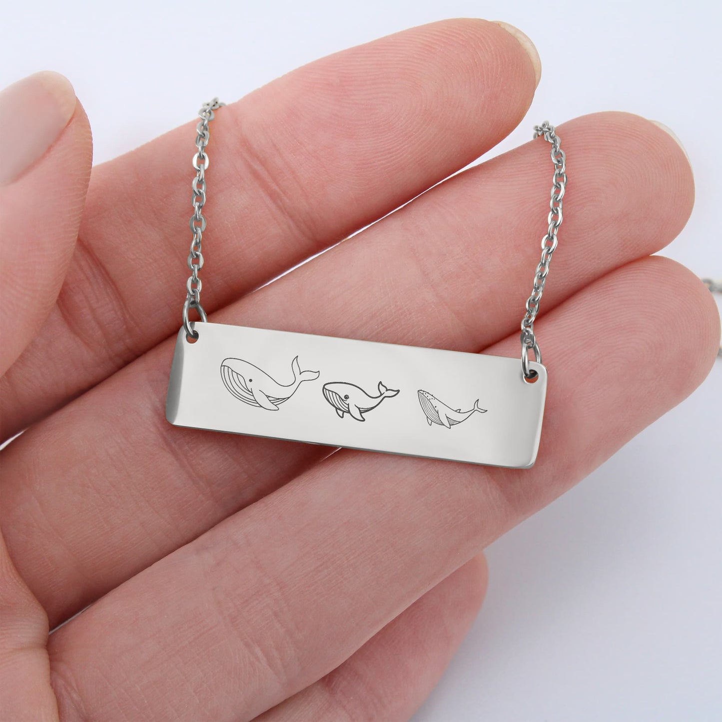 Whale  Mama Necklace, Mom Necklace Gift, Laser Engraved Horizontal Bar Necklace,  Birthday Gift For Her.