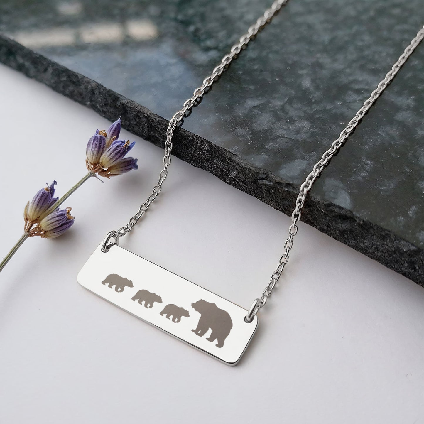 Bear Necklace, Personalized Mom Gift, Mama Bear Laser  Engraved Bar  Necklace, Mom Birthday  Gift.