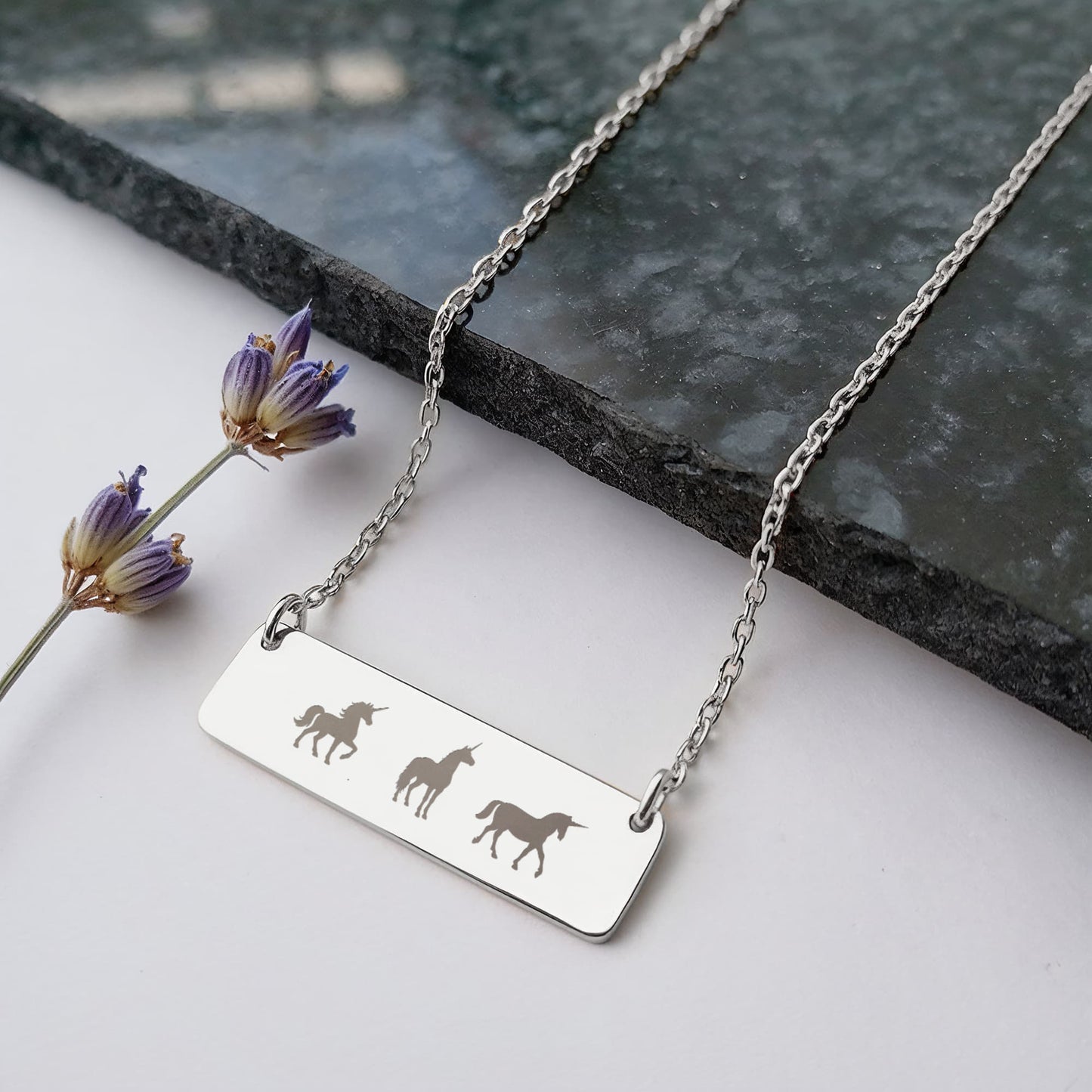Mama Unicorn Laser Engraved Bar Necklace, Unicorn Family Necklace, Birthday Gift For Mom, New Mom Gift.