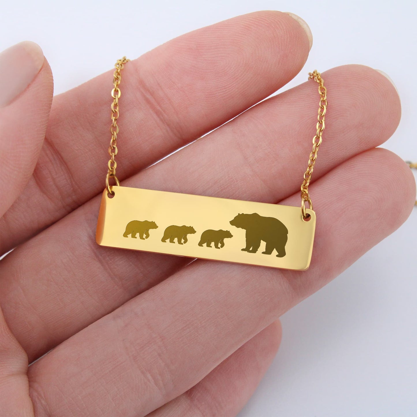 Engraved Mama Bear Necklace, Mom Necklace Gift,  Mama Bear Bar Necklace, Birthday Gift For Mom