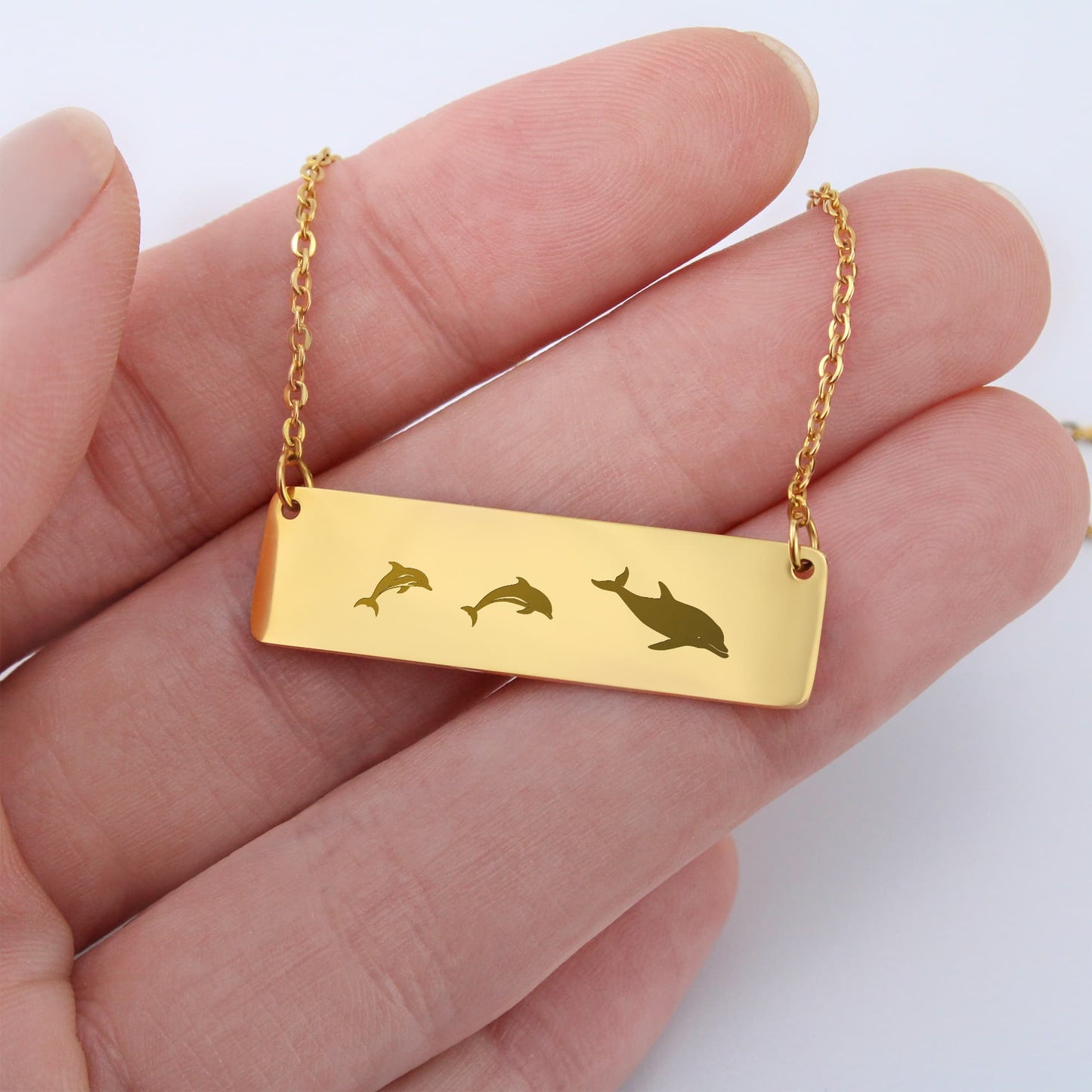 Dolphin Jewelry Mom Necklace, Engraved Bar Necklace, Mom Birthday Gift, Sea Mom Jewelry