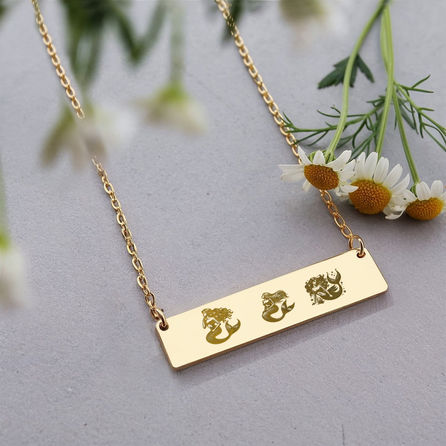 Mermaid Mama Necklace, Mermaid Family Jewelry, Birthday Gift for New Mom, Laser Engraved Mermaid Bar Necklace.