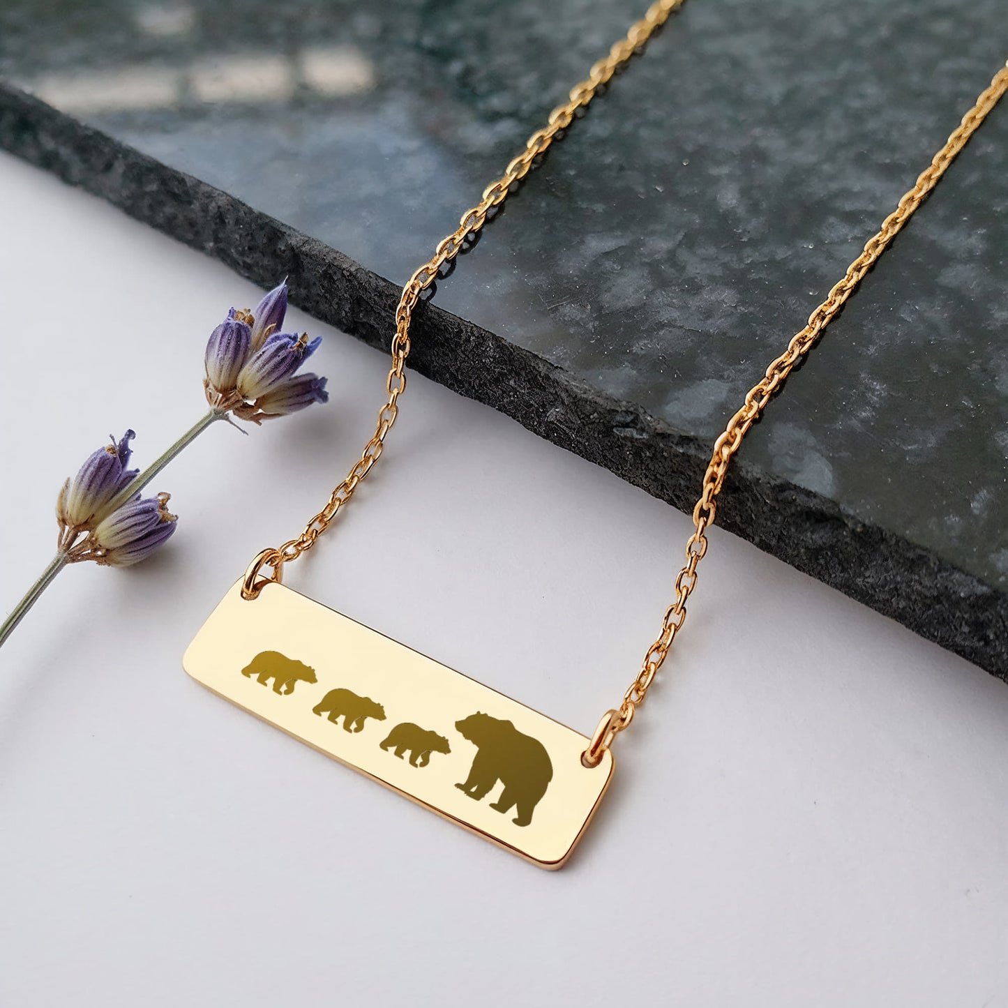 Engraved Mama Bear Necklace, Mom Necklace Gift,  Mama Bear Bar Necklace, Birthday Gift For Mom