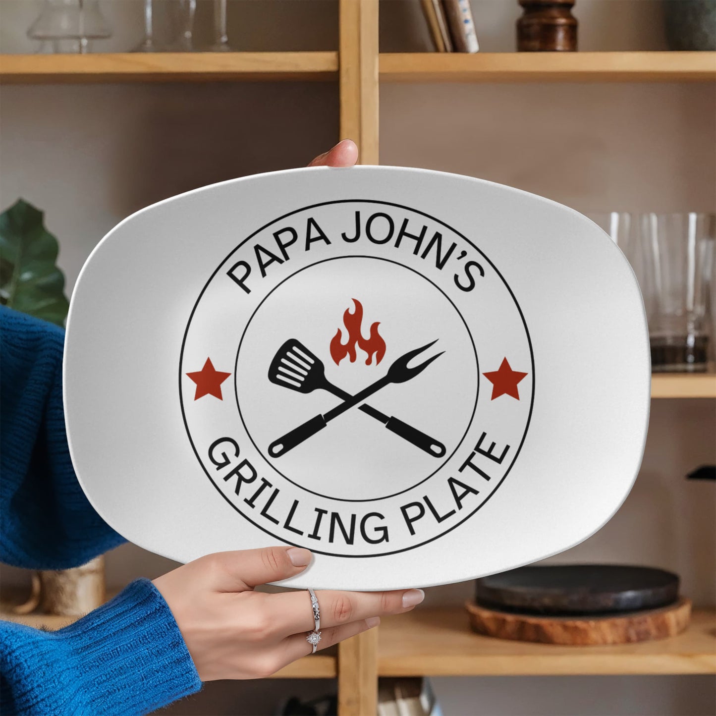 Customized Grilling Plate for Him, Father's Day BBQ Gifts, Personalized Serving Tray, Grilling Platter, Grandpa Gifts from Kids, Grill Gifts