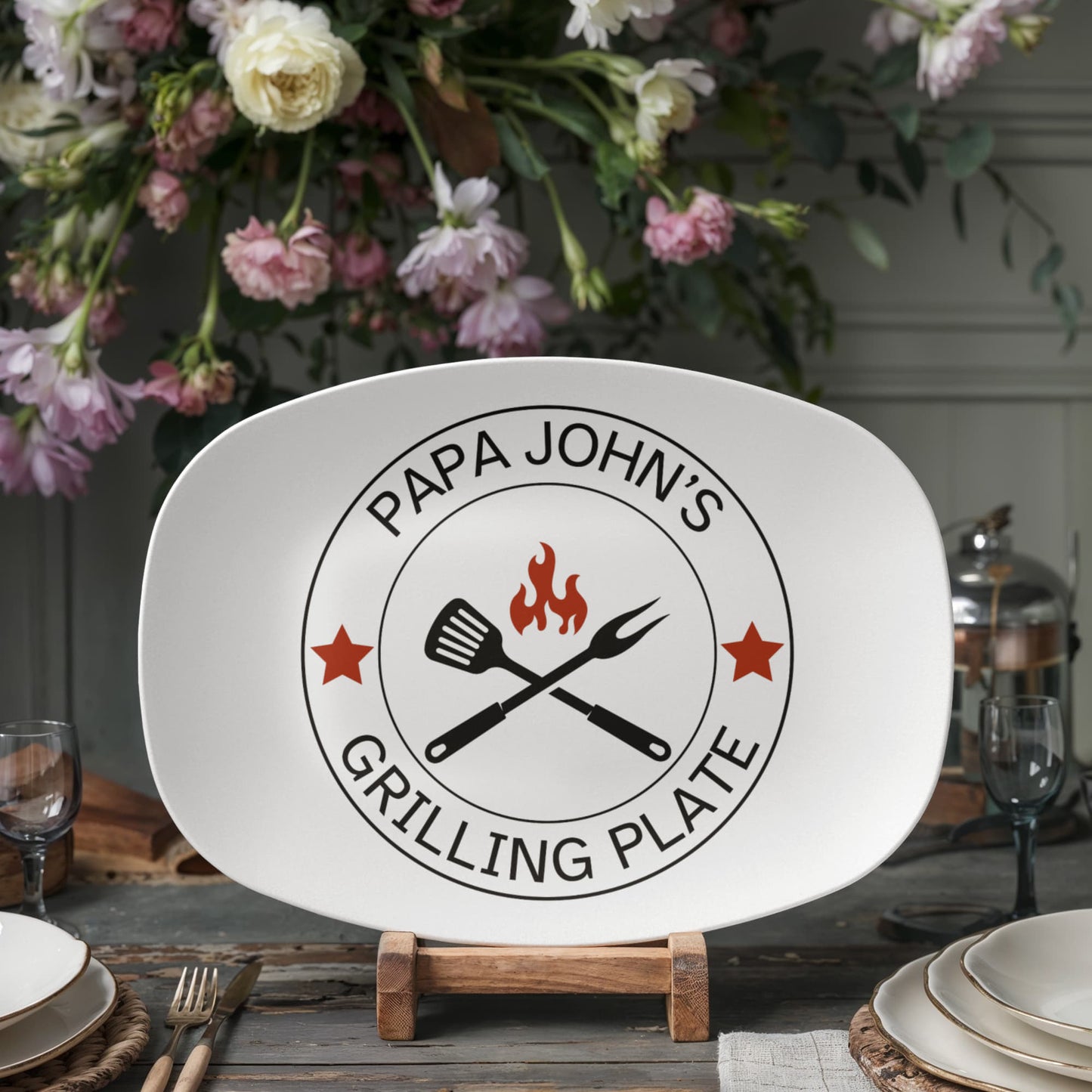 Customized Grilling Plate for Him, Father's Day BBQ Gifts, Personalized Serving Tray, Grilling Platter, Grandpa Gifts from Kids, Grill Gifts