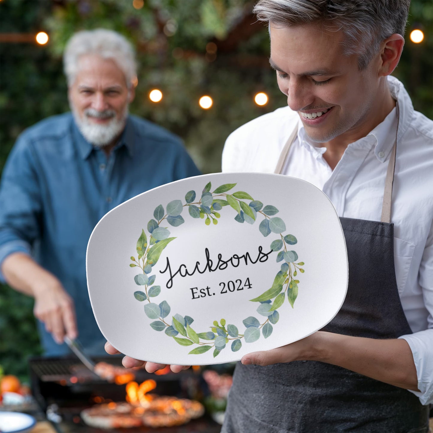Custom Farmhouse Personalized Platter, Family Last Name Wreath Gift Plate for Wedding Shower Anniversary Housewarming