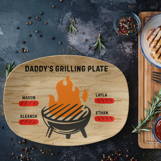 Papa's Grilling Plate For Grandpa Grilling Plate For Dad Grilling Platter Fathers Day, Personalized Kitchen Gift BBQ Grill Gift For Men D018