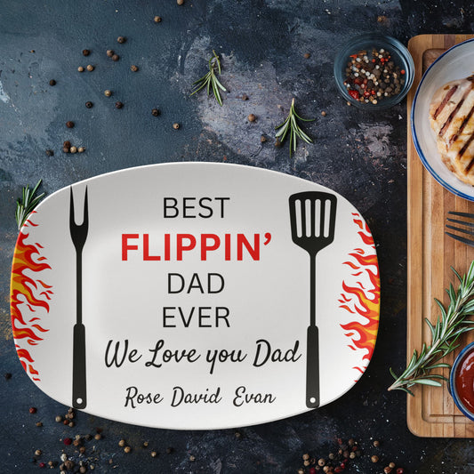 Christmas Gift Idea for Papa Personalized | Custom Grilling Plate Dad | Platter "Best Flippin' Papa Ever" BBQ Birthday Him Father's Day Gift