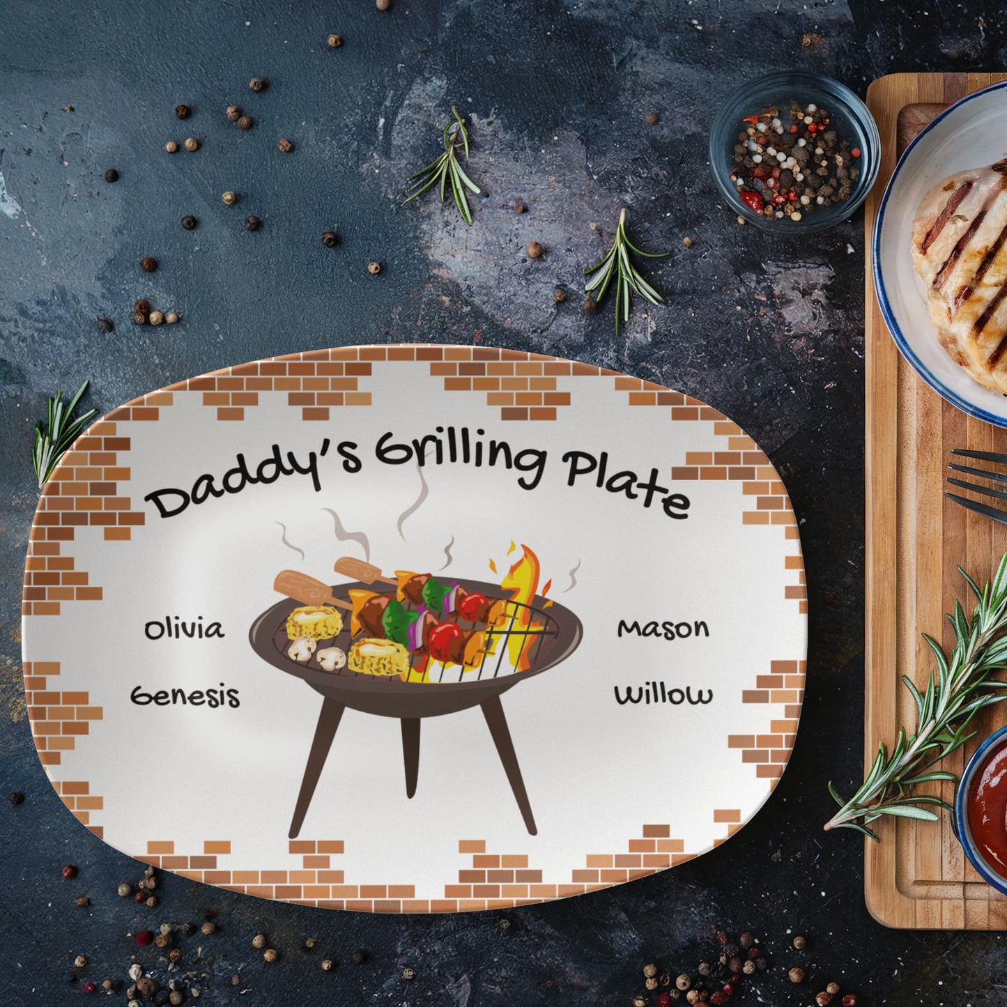 BBQ Grilling Personalized Plate, Daddy's Grilling Plate for Father's Day, Custom Gift for Him for Birthday, Grill Master Dad