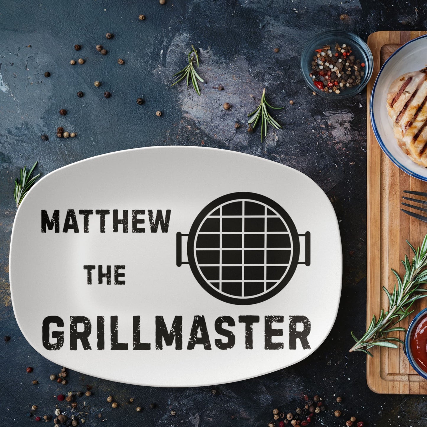 The Grill father BBQ Grilling Personalized Plate, funny unique custom gift for grill bbq master dads, chef dad grilling platter