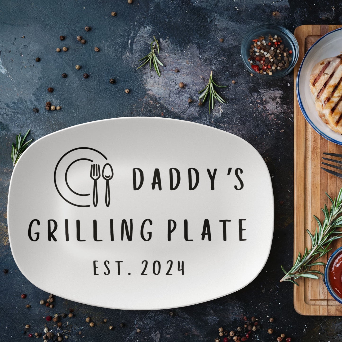 Grilling BBQ Plate, Personalized Serving Tray Platter, Father's Day Gift for BBQ Lover, Gifts for Him, Outdoor Poolside, Christmas for Dad