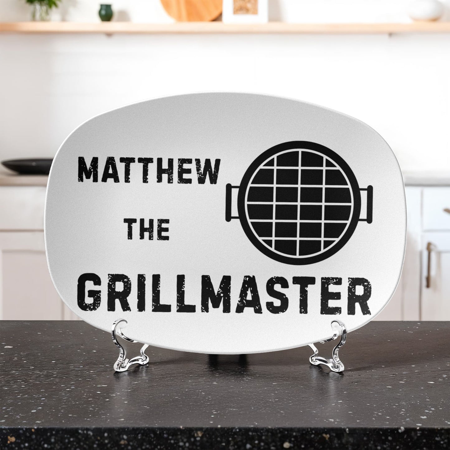 The Grill father BBQ Grilling Personalized Plate, funny unique custom gift for grill bbq master dads, chef dad grilling platter