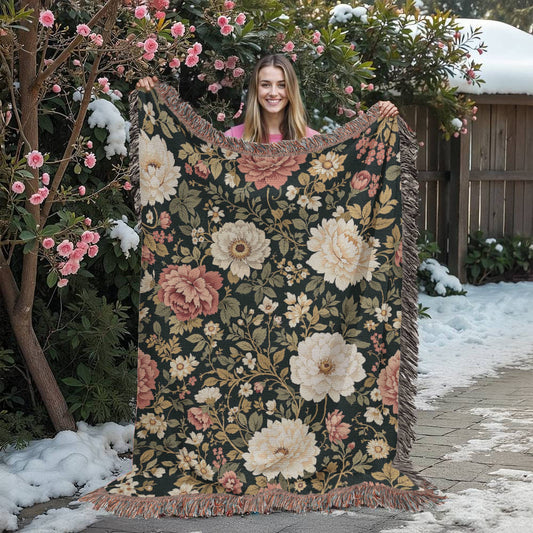 Cottagecore Throw Blanket, Floral Botanical Tapestry, Cozy Cotton Blanket, Gift for Nature Lovers, Cottagecore Home Decor