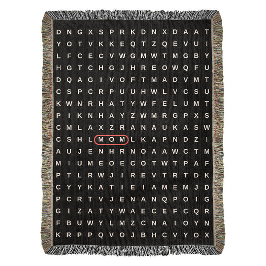 Mom Crossword Woven  Blanket Gift, Grandma Grandkids Names Blanket, Hidden Words Blanket