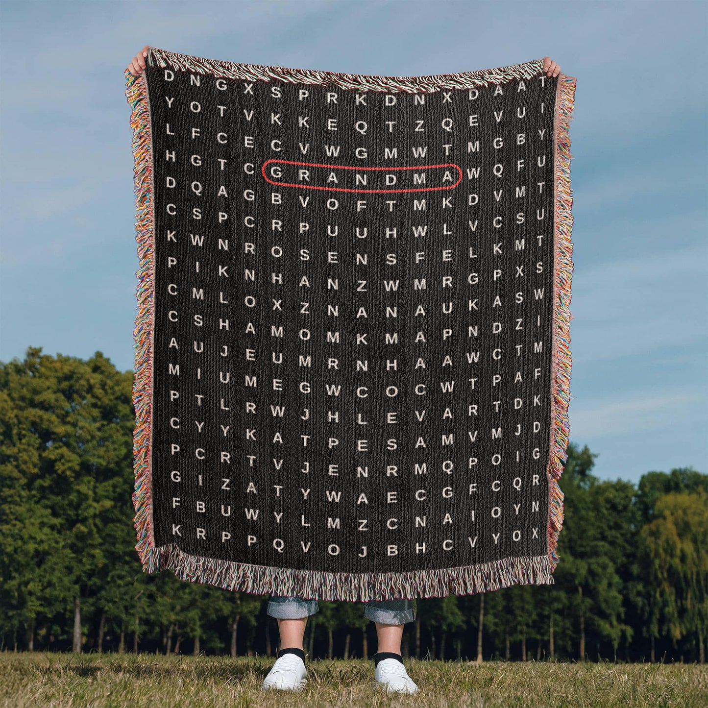 Mom Crossword Woven  Blanket Gift, Grandma Grandkids Names Blanket, Hidden Words Blanket