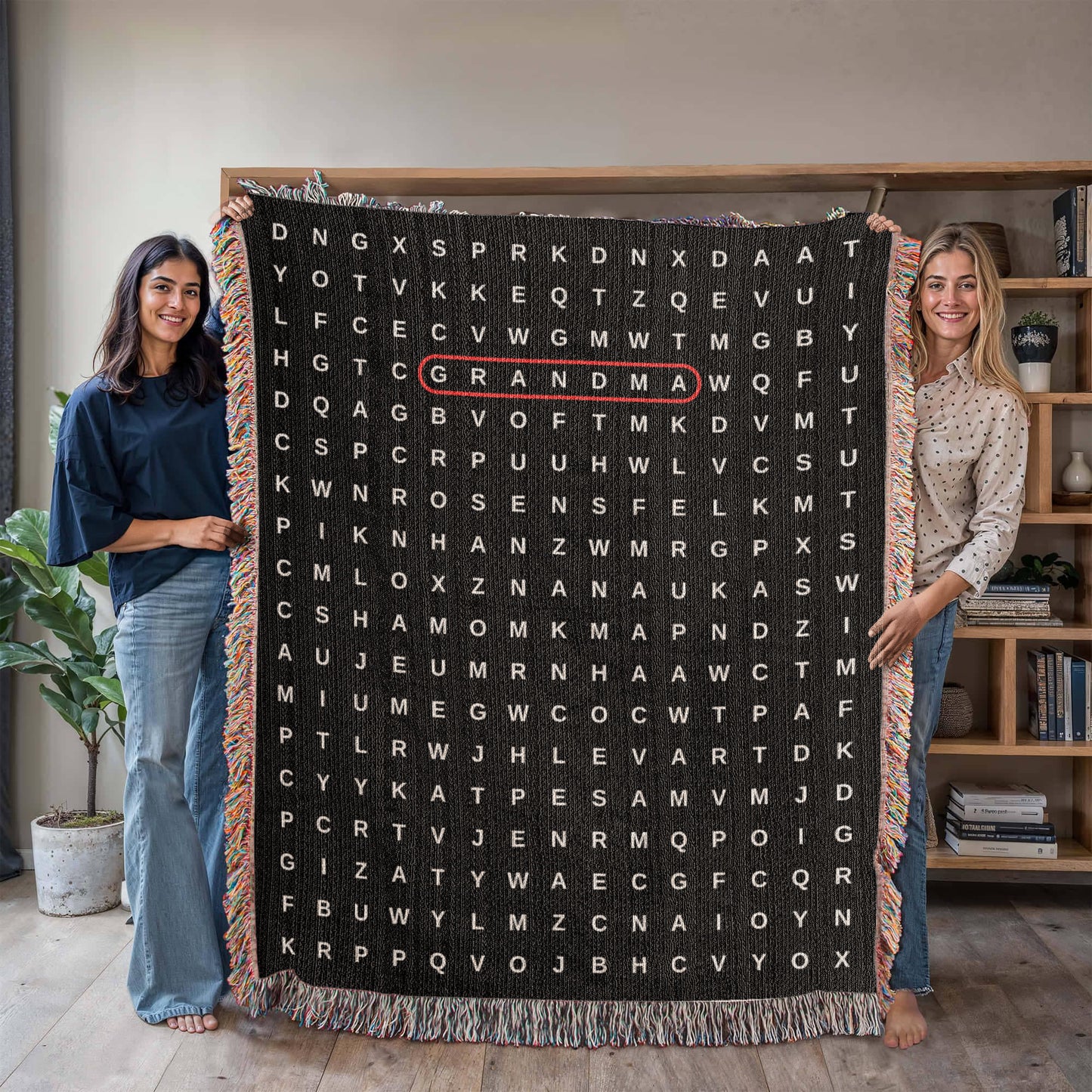 Mom Crossword Woven  Blanket Gift, Grandma Grandkids Names Blanket, Hidden Words Blanket
