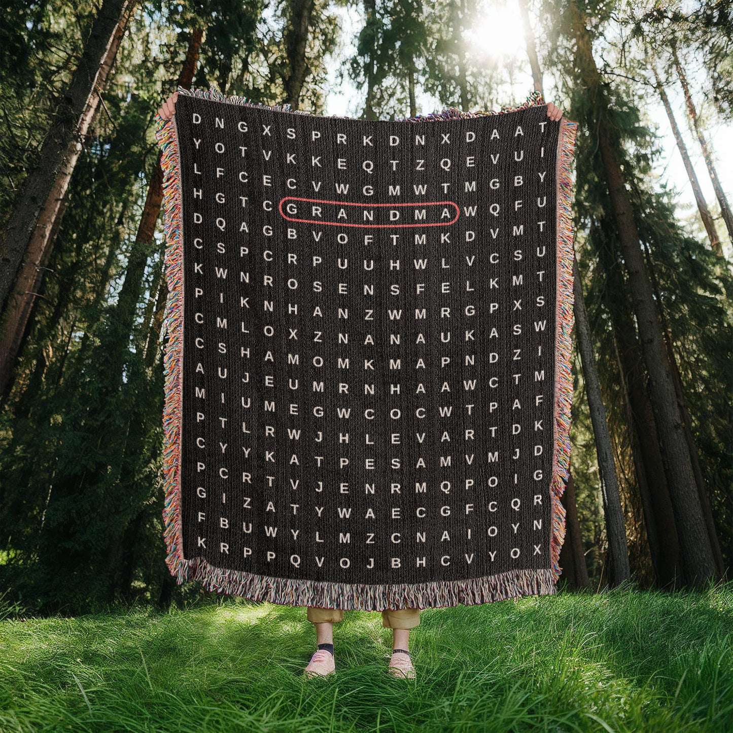 Mom Crossword Woven  Blanket Gift, Grandma Grandkids Names Blanket, Hidden Words Blanket