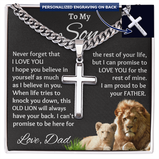 Personalized Cross With Cuban Link Chain, To My Son  Cross Chain Necklace, Engraved Cross Chain, Graduation Chain For Son