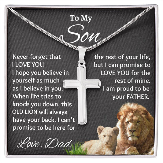 Cross Necklace Gift From Dad, Never Forget I Love You Cross Necklace for Son from Dad, Birthday or Graduation Gift for Son, Christmas Gift from Dad, Father Son Gift