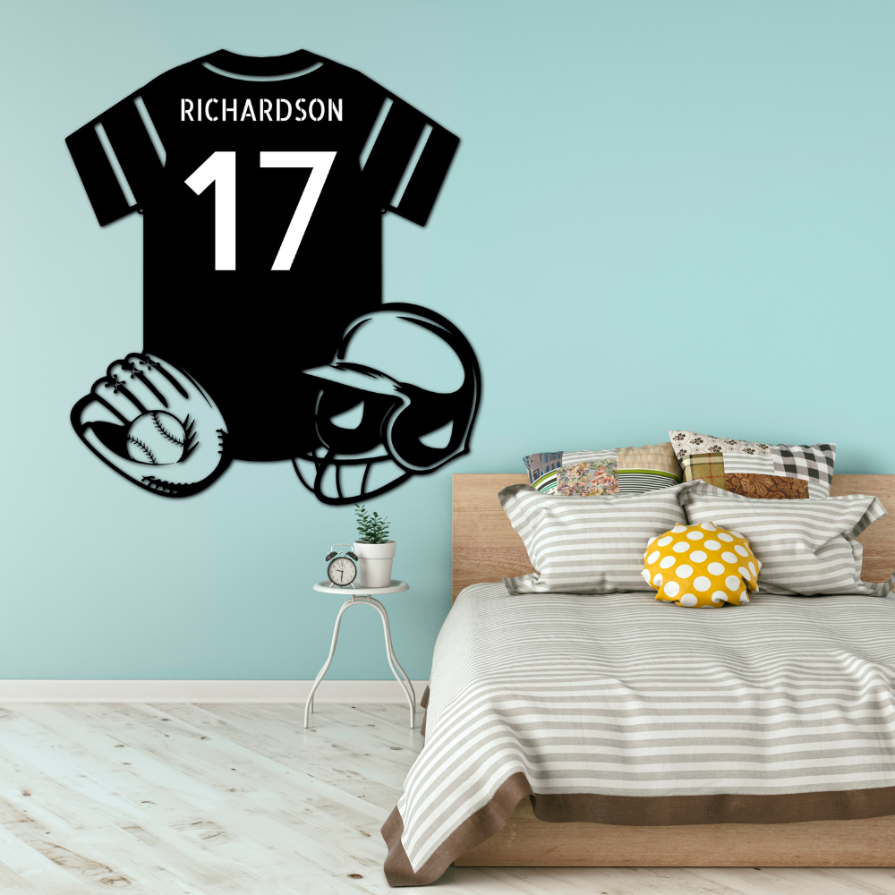 Personalized Baseball Gear Metal Sign, Wall Hanging Decoration, Birthday Gift For Baseball Loving Son, Kids Room Wall Art, Baseball Jersey Sign