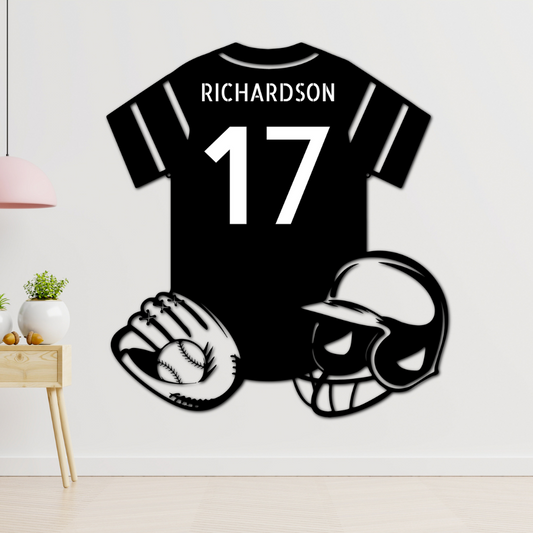 Personalized Baseball Gear Metal Sign, Wall Hanging Decoration, Birthday Gift For Baseball Loving Son, Kids Room Wall Art, Baseball Jersey Sign