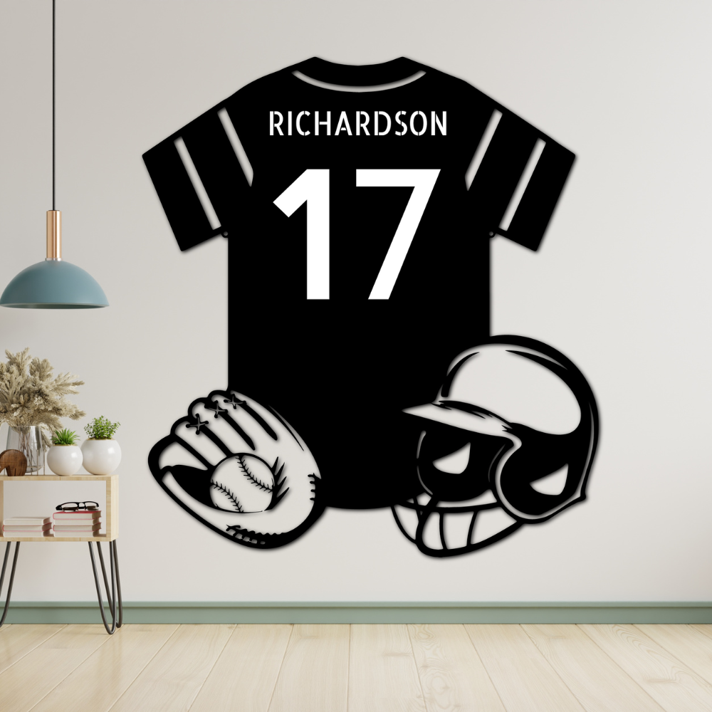 Personalized Baseball Gear Metal Sign, Wall Hanging Decoration, Birthday Gift For Baseball Loving Son, Kids Room Wall Art, Baseball Jersey Sign