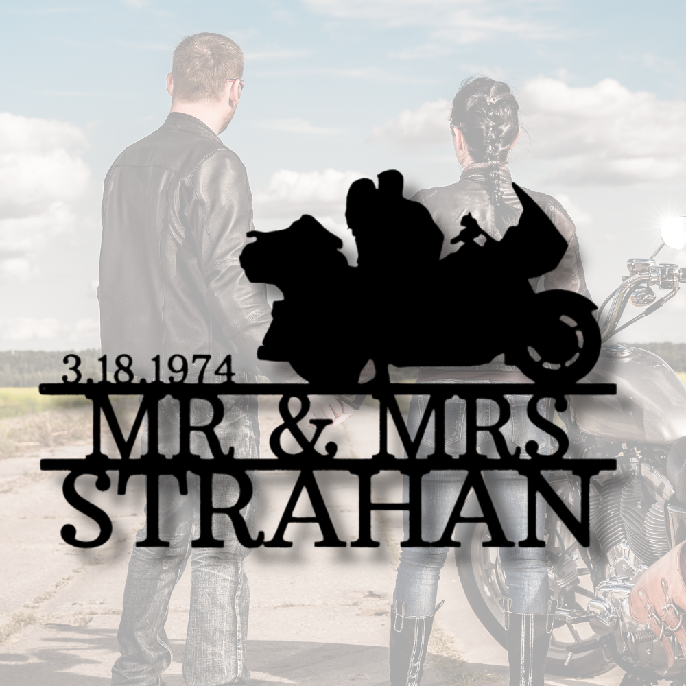 Personalized Motorcycle Couple Metal Sign,Custom Name For Biker Couple, Wall Art Decor, Wedding Gift For Lovebirds