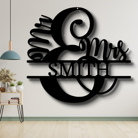 Personalized Mr & Mrs  Split Monogram Metal Sign, Custom Couple Name Metal Sign, Housewarming Gift, Wedding Anniversary  Gift, Indoor Wall Hanging.