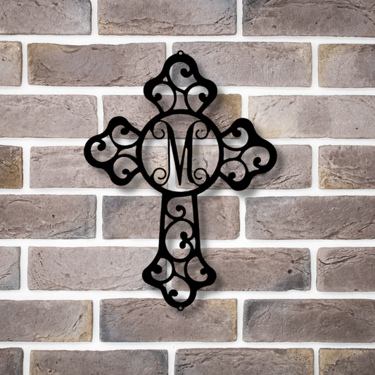 Custom Initial Cross Metal Sign, Indoor Outdoor Metal Hanging. Living Room Decor, Wall Decor, Personalized Christian Gift For Him.