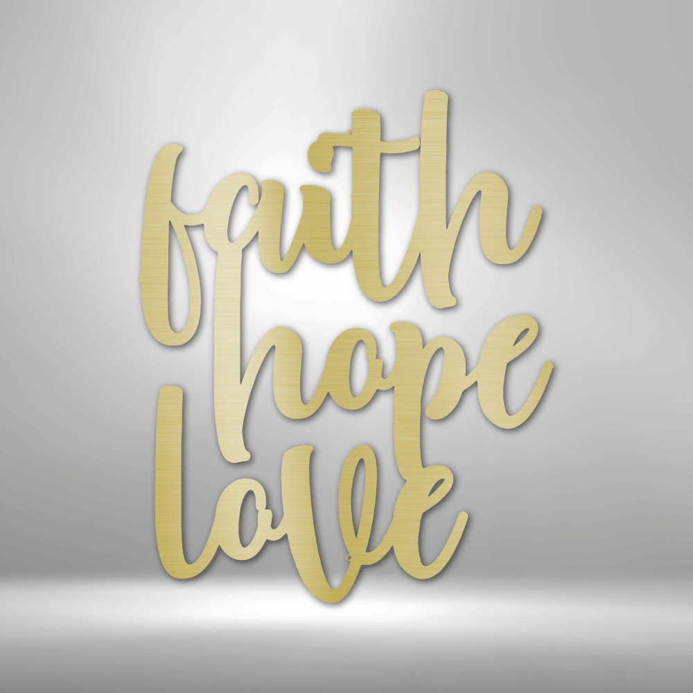 Faith Hope and Love Metal Wall Sign, Christian Metal Wall Art, Home warming Gift, Wedding Gift, Religious Gift, Indoor Outdoor Sign, Cabin Metal Love Script Sign